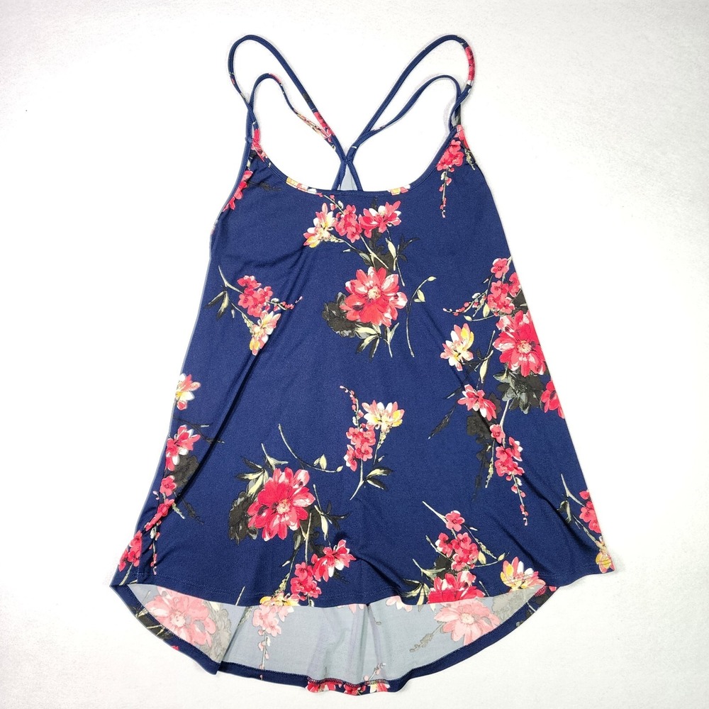 PAPERMOON Strappy Tank Top 2XL Navy Blue with Red Yellow White Floral Flowy Soft - Picture 5 of 11